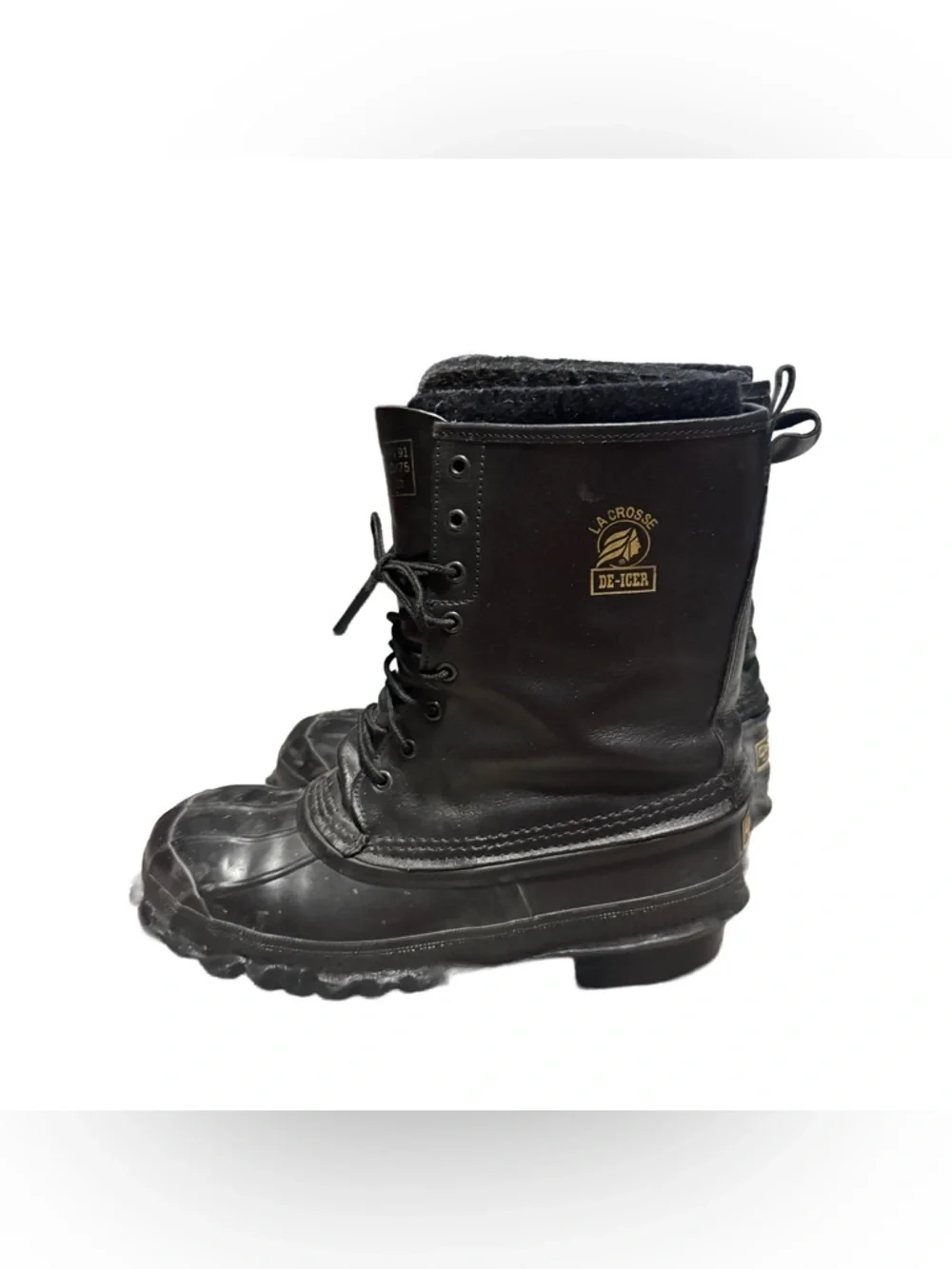 LaCrosse De Icer Boots Black Leather Steel Toe Duck Lace Up Insulated Size 10
